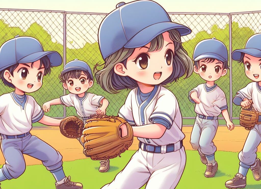 野球の試合を楽しむ少年少女