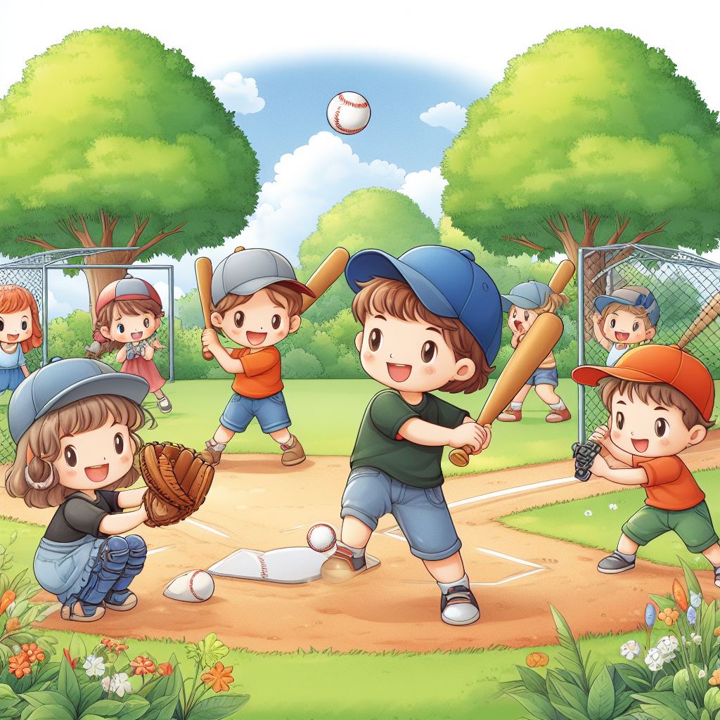 子供たちが楽しく野球をしている