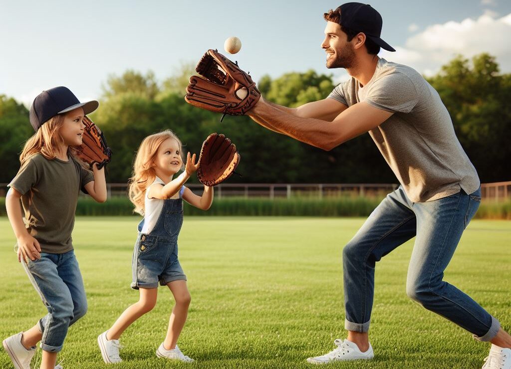 父親と子供が野球